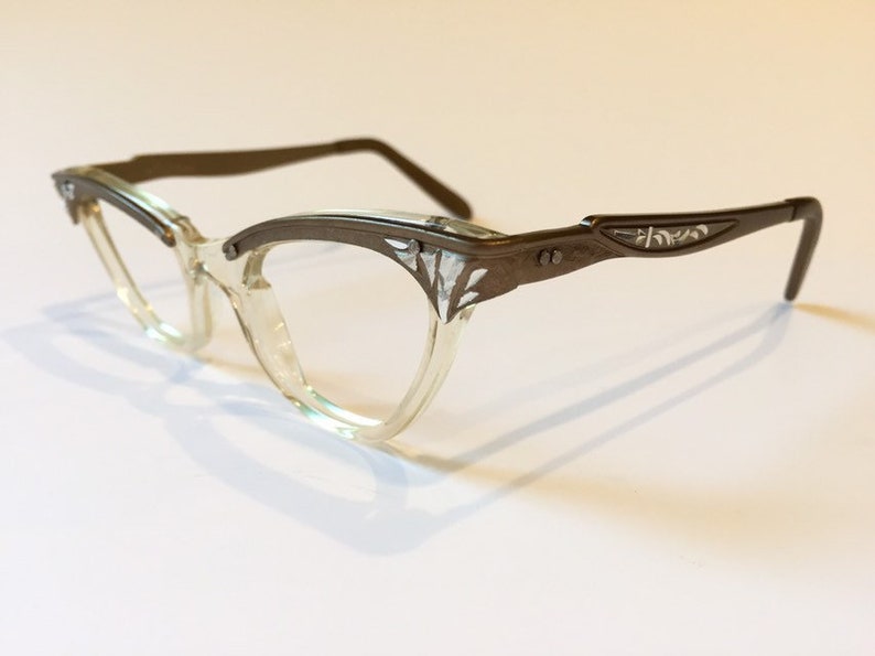 Unused 1950s Eyeglass Frames NOS Vintage 60s Clear Copper Cateye 