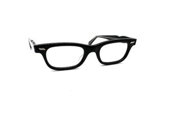 60s Black Rectangular Frames | New Old Stock | Vintage 70s Black Horn Rim Eyeglasses | Thick Glasses Frames | Small or Petite Eyeglass Frame