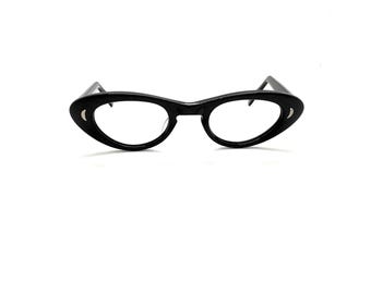 Vintage 50s Cat Eye Glasses | New Old Stock | 60s Black Cat Eye Eyeglass Frames | Made In USA | Small Womans  Glasses | Cateye Sunglasses