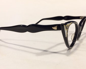 Vintage Black Cat Eye Glasses New Old Stock 50s Cateye Glasses Frames  NOS Black Cateye Frames Black Eyeglasses Rockabilly Frames