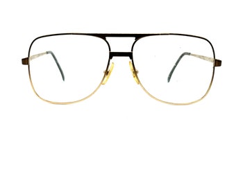 Unworn 80s Aviator Glasses | New Old Stock | Vintage Double Bridge Aviator Eyeglass Frame | Large Metal Goliath Eyeglasses | Made in Italy