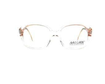 80s Round Eyeglass Frames | New Old Stock | Lite Rose & Clear Oval Shaped Glasses Frames | Made In Italy | Retro Eyeglasses | 90s Eyeglasses