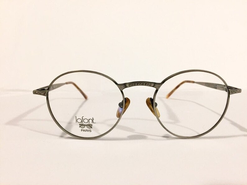 Vintage 80s Jean Lafont Round Eyeglass Frames Unworn Glasses Frames NOS 90s Round Metal Jean Lafont Frames Awesome Etched Eyeglasses image 1