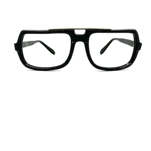 70s Aviator Eyeglass Frames | New Old Stock | Jet Black Aviator Eyeglasses | Unworn 80s Double Bridge Glasses Frames | Flat Top Eyeglasses