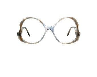 Vintage 80s Drop Arm Eyeglasses | New Old Stock | Round Oversized Eyeglass Frames | Purple & Gray Eye Glasses Frames | Drop Temple Glasses