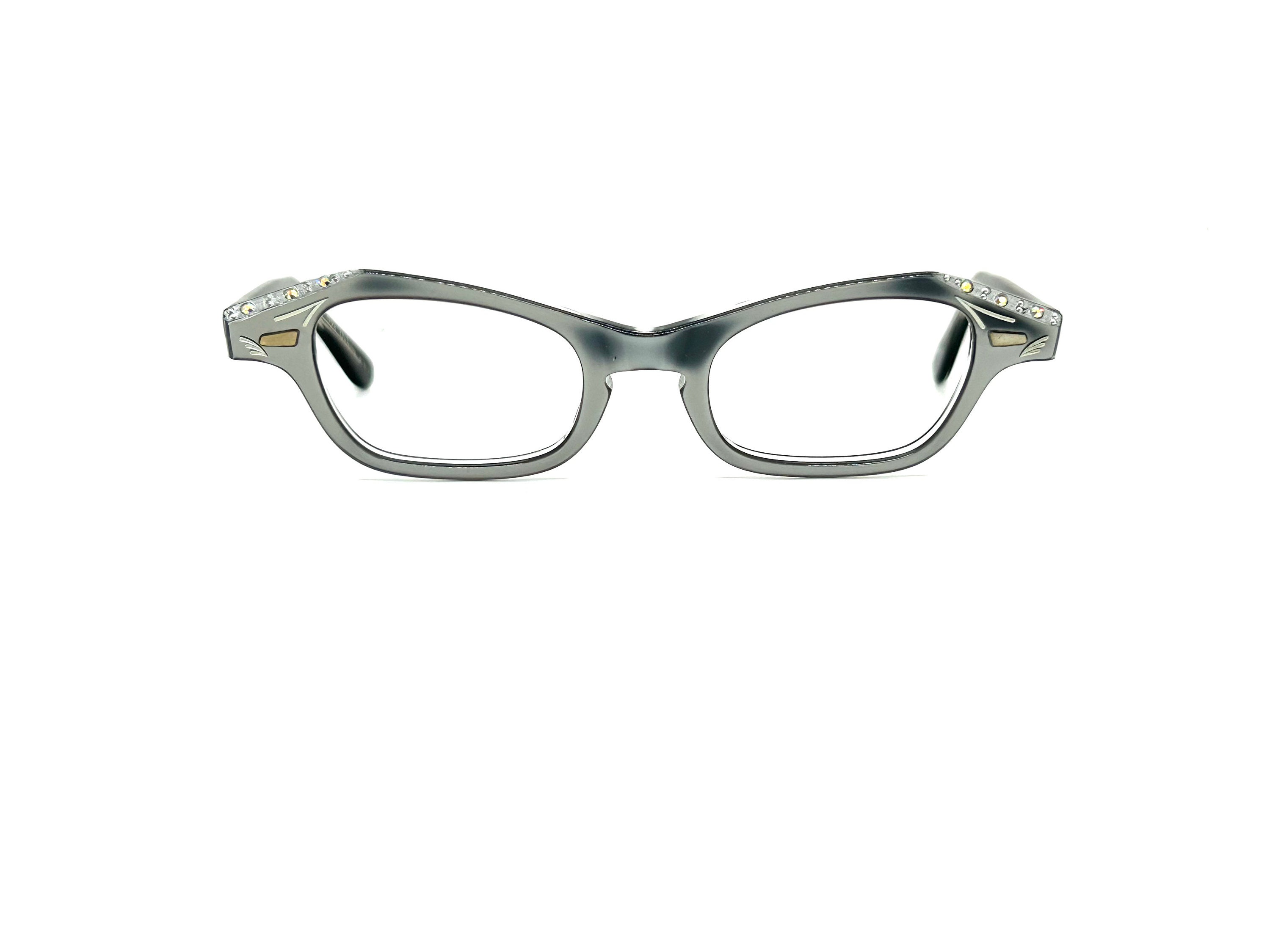Unworn 50s Silver Rhinestones Cat Eye Glasses | New Old  display picture 3