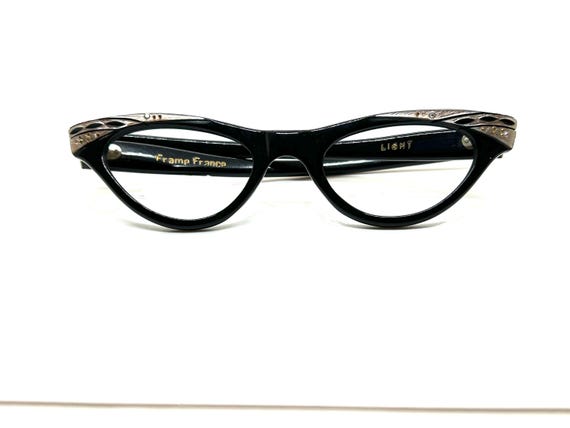 50s Cat Eye Glasses | New Old Stock | Black & Pin… - image 4