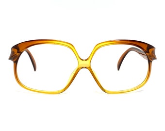 Unused 70s 80s Geoffrey Beene Eyeglass Frames | Vintage Brown & Amber Eyeglasses | Large Glasses Frames | Funky Disco Round Designer Glasses