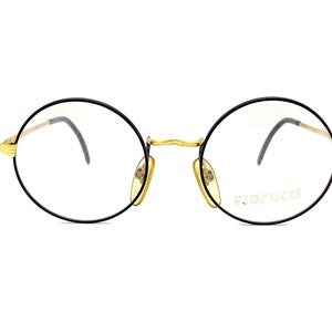 80s Eyeglasses | New Old Stock | Black & Gold Round Glasses Frames | 70s Fiorucci Eyeglass Frames | Gold Metal Eyeglasses | Round Sunglasses