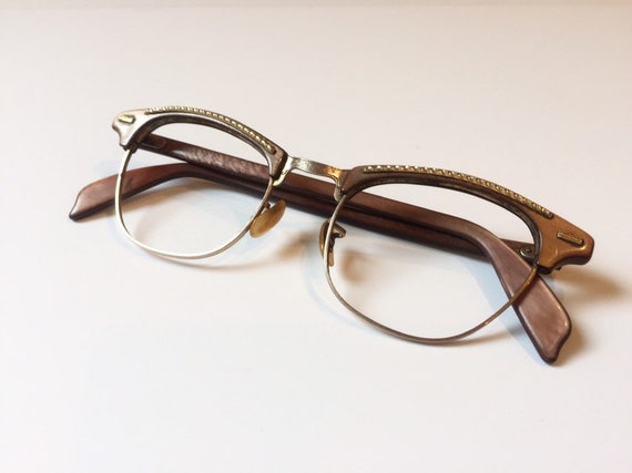 Vintage‎ Shuron Cat Eye FRAMES 5 1/4 US Grey Aluminum Brow Rhinestone Amber 50s Shuron Cat Eye - Etsy main image 4