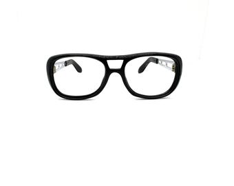 70s Aviator Eyeglasses | New Old Stock | Black  & Silver Aviator Eyeglass Frames | 80s Aviator Glasses Frames | Thick Black  Eyeglasses