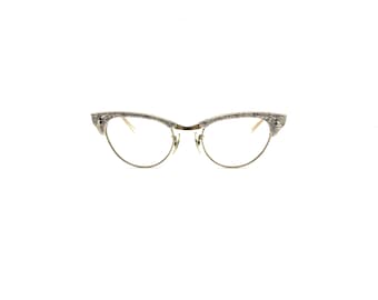 Vintage 50s Cat Eye Glasses | New Old Stock | Silver Metal Cats Eye Eyeglass Frames | 60s Etched Cat Eyeglasses | Cateye Frames | USA MADE