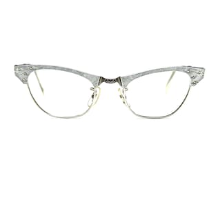 Vintage 50s Cat Eye Glasses | New Old Stock | Metal Cat Eye Eyeglass Frames | 60s Etched Cat Eyeglasses | 50s Cateye Frames Rhinestones