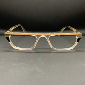 70s Eyeglass Frames | New Old Stock | 80s Black & Gold Flat Top Glasses Frames | Cat Eye Glasses Readers | USA Made | Clear Reading Glasses