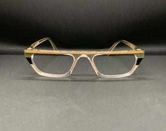 70s Eyeglass Frames | New Old Stock | 80s Black & Gold Flat Top Glasses Frames | Cat Eye Glasses Readers | USA Made | Clear Reading Glasses