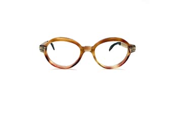 Vintage 70s Round Eyeglasses | New Old Stock | 60s MOD Eyeglass Frames | Oval Eyeglasses Frames | Transparent Pink Swirl Glasses Rhinestones
