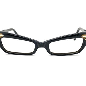 Unworn 50s Black Cat Eye Glasses | New Old Stock | 60s Pointy Cat Eyeglass Frames | Vintage Cateye Glasses | Rare Black Cat Eye Rhinestones