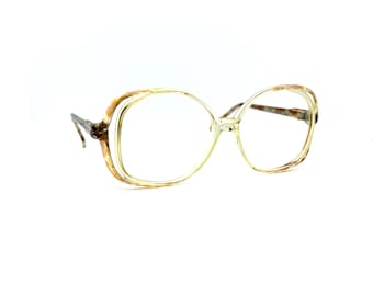 Unworn 80s Oversized Eyeglasses  | New Old Stock | Vintage Mod Eyeglass Frames | Large Square Glasses Frames | Clear Amber Fade Tura Optical