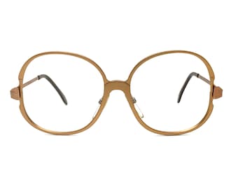 Vintage 70s Round Oversize Eyeglasses | New Old Stock | Unworn Round Frame Sunglasses | Copper Round Eyeglass Frames | Metal Oval Sunglasses