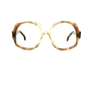 Vintage 70s Large Round Eyeglasses | New Old Stock | 80s Hex Shape Brown Swirl Eyeglass Frames | Funky Round Glasses Frames | MOD Sunglasses