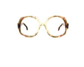 Vintage 70s Large Round Eyeglasses | New Old Stock | 80s Hex Shape Brown Swirl Eyeglass Frames | Funky Round Glasses Frames | MOD Sunglasses