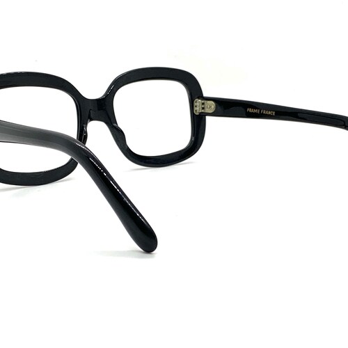 70s Large Square Eyeglasses | New Old Stock | 60s Rectangular Vintage Black Eyeglass Frames | Vintage shops Mod Glasses Frames | Retro Eyeglasses