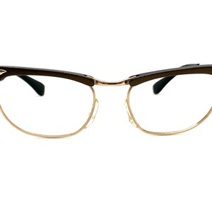Vintage 50s Gold Filled Marwitz Optima Eyeglass Frames | New Old Stock | Mink Brown & Gold Browline Eyeglasses | 50s Horn Rim Glasses Frames