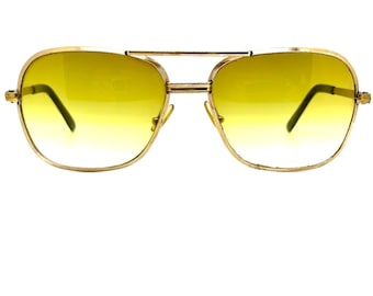 Vintage 70s Square Sunglasses | New Old Stock | Rectangular Gold Sunglasses | 80s Aviator Eyeglass Frames | Gold Metal Pilot Sunglasses