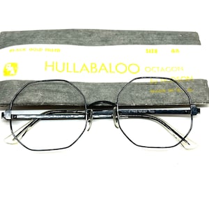 Unused 60s Black Octagon Metal Eyeglass Frames | New Old Stock | Metal Octagonal Eyeglasses | Hippie Glasses Frames | 12K GF Sunglasses