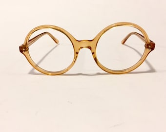 Unused Round Honey Eyeglass Frames | New Old Stock | Vintage Transparent Round Eyeglasses | NOS 70s Glasses Frames | Frame France Sunglasses