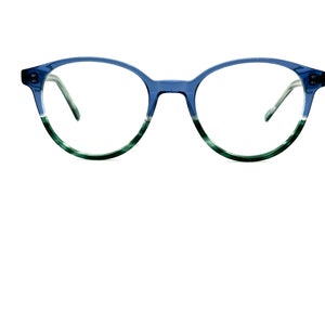 Vintage 90s Round Eyeglasses | New Old Stock | Round Eyeglass Frames | Preppy Eyeglasses | Blue Green Round Frames | Panto Horn Rim Glasses