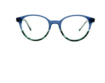Vintage 90s Round Eyeglasses | New Old Stock | Round Eyeglass Frames | Preppy Eyeglasses | Blue Green Round Frames | Panto Horn Rim Glasses