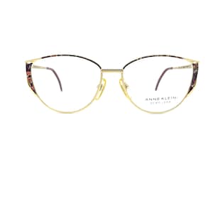 Vintage 80s Eyeglasses | New Old Stock | Anne Klein Sunglasses | Anne Klein Cat Eye Glasses Frames | Womens Gold & Lavender Eyeglass Frames