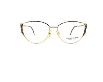 Vintage 80s Eyeglasses | New Old Stock | Anne Klein Sunglasses | Anne Klein Cat Eye Glasses Frames | Womens Gold & Lavender Eyeglass Frames