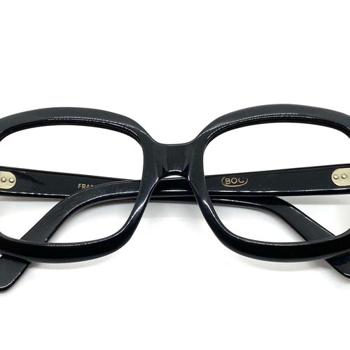 70s Large Square Eyeglasses | New Old Stock | 60s Rectangular Vintage Black Eyeglass Frames | Vintage shops Mod Glasses Frames | Retro Eyeglasses