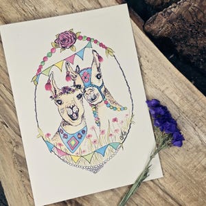 Klappkarte mit Kuvert Lamarama - handgemalt - Postkarte - Funny - Malerei