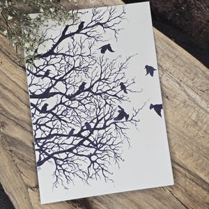 Klappkarte mit Kuvert Krähenversammlung - Postkarte - Kunstkarte - schwarz weiß - handarbeit