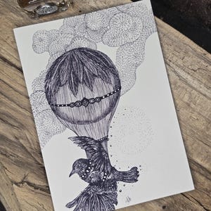 Klappkarte mit Kuvert ...und wenn die Flügel nicht mehr tragen -  Postkarte - Zeichnung - Schwarz Weiß