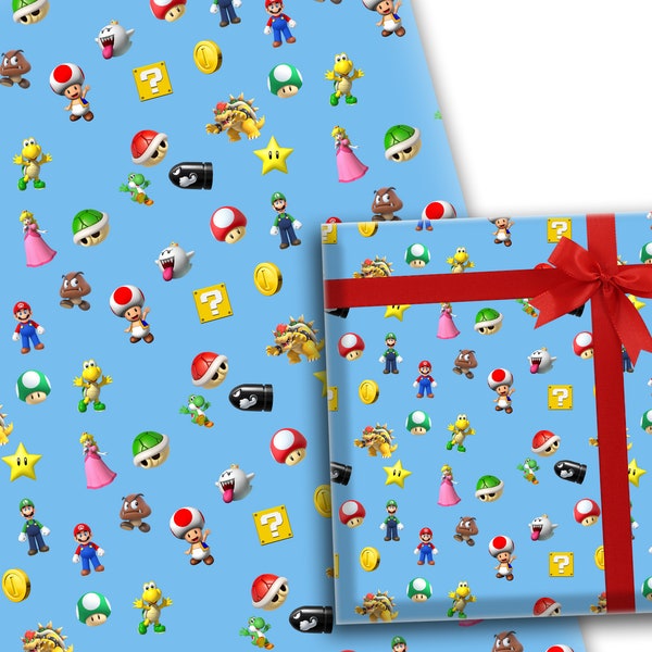 Super Mario Characters Gift Wrapping Paper Gaming Present Nintendo Switch Video