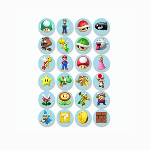 Super Mario Charaktere Kreis Aufkleber 24x 45mm Vinyl Geburtstag Mitbringsel DIY Spaß Dekoration Geschenk Geschenk Gaming Thema