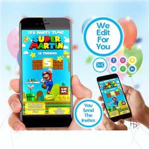 Convite Digital Super Mario Cartão Convite Feliz Aniversário Personalizado EDITAMOS Para você