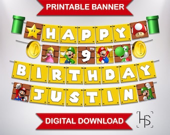 Super Mario Happy Birthday Banner - Etsy