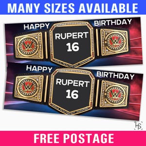 Banner per feste di compleanno personalizzate con tema cintura da wrestling, per bambini, adulti, divertimento, uomini, donne, celebrazione, favore
