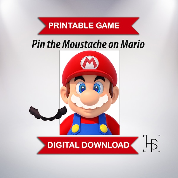 Pin the Moustache on Super Mario fun Birthday Party Celebration Event Children's Game easy to Print and Cut on Home Color Printer A4 Paper