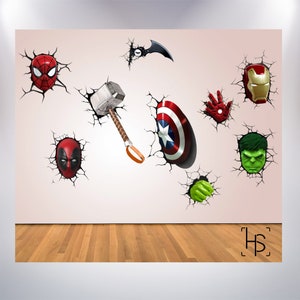 Superhero Cracked Wall 3D Effect Vinyl Stickers