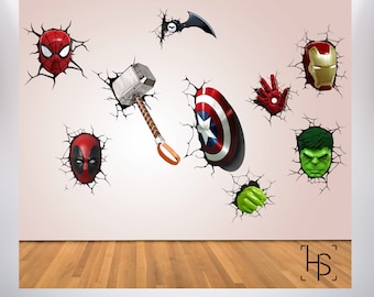 Superhero Cracked Wall 3D Effect Vinyl Stickers