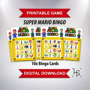 Super Mario Bingo Digital Print Game for Kids Special Birthday Party Celebration Up To 10 Players easy to Print and Cut at Home on A4 Paper