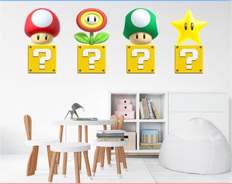 4x Super Mario Question Block Icons Vinyl Wall Stickers Kids Bedroom Boys Girls Game Video Decoration