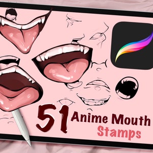 51 Anime Mouth Procreate Stamps, Procreate-penselen, Digital Art Assistance, Anime of Cartoon, Procreate Lineart, Poseren