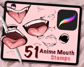 51 Anime Mouth Procreate Stamps, Procreate Brushes, Digital Art Assistance, Anime or Cartoon, Procreate Lineart, Posing